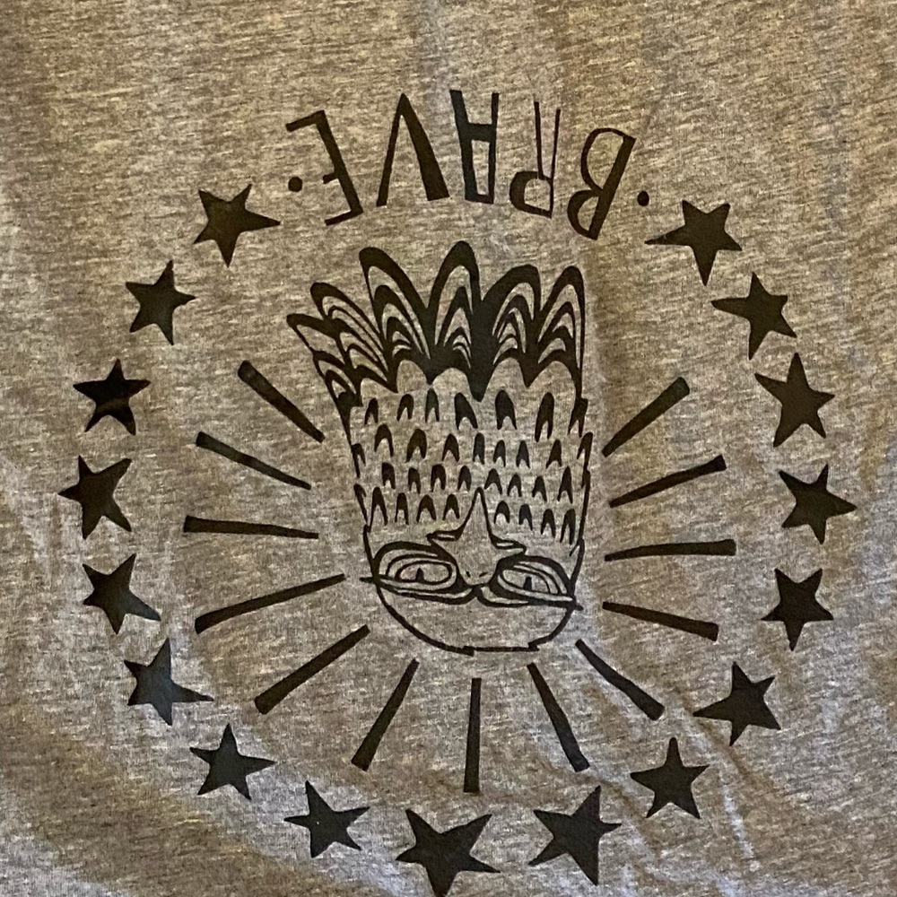 Gray T-shirt graphic tee with eagle brave phrase
